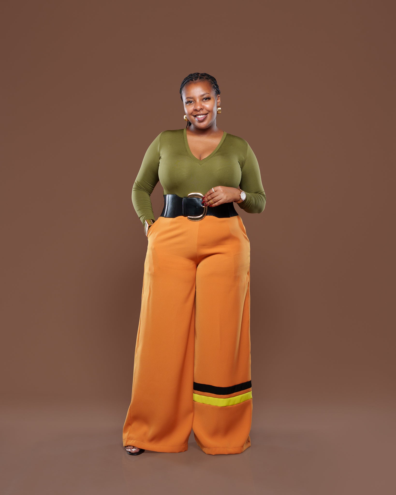 Fluid Two-Tone Pants In Mustard